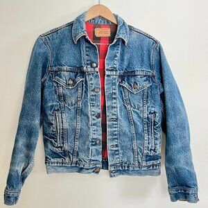 Vintage Levi's Denim Jacket Red Buffalo Plaid Lined - Size 38L